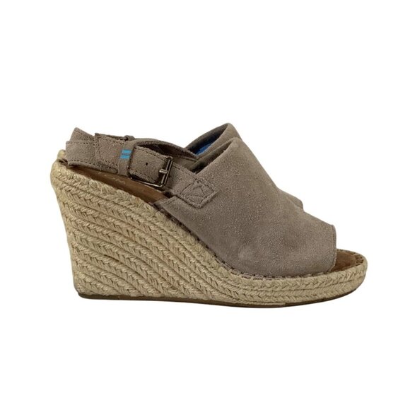Toms Womens Espadrille Wedge Sandals Gray Suede Peep Toe Size 6 - Picture 3 of 8